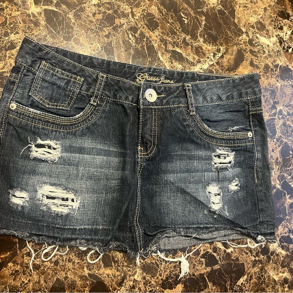 Guess Black Distressed Denim Short Skirt